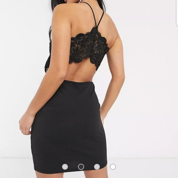 Missguided Petite Lace Back Cut Out Bodycon Mini Dress (Black, US 4) - Picture 3 of 9